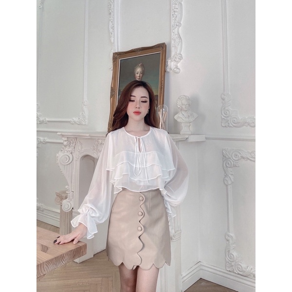 Set áo tơ tầng trắng chân váy