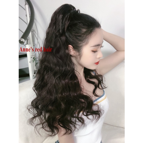 Bộ tóc giả gắn kẹp gắp tóc đuôi ngựa kiểu dài cong tự nhiên bồng bềnh cho nữ