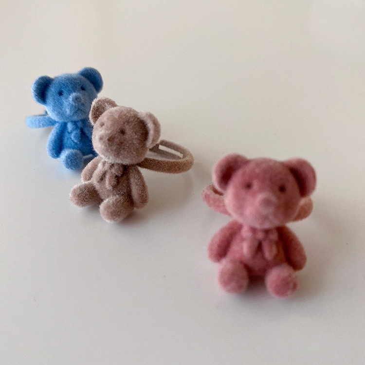 Nhẫn mở ba chiều bằng vải nhung hình gấu đáng yêu có thể điều chỉnh phong cách thời trang thu đông dành cho nữ