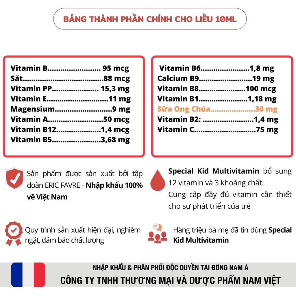 Siro Nâng cao thể chất ♥ Bổ sung Vitamin và Khoáng chất ♥ Special Kid Multivitamines 125ml [Eric Favre - Pháp]