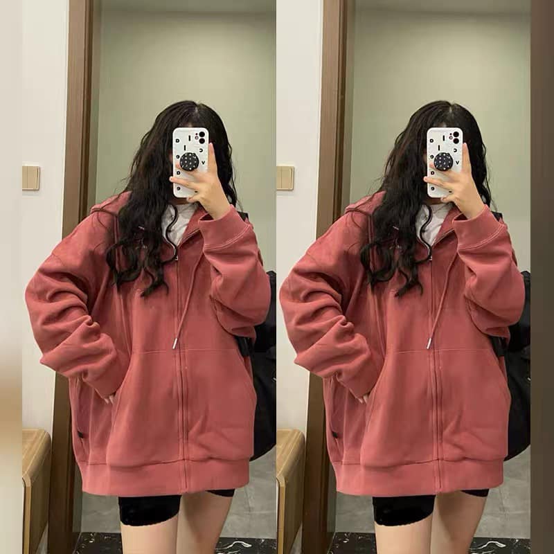 Áo hoodie nỉ bông form rộng dày dặn có mũ unisex nam nữ TRƠN NHIỀU MÀU Áo khoác kéo khóa mặc đôi giá rẻ