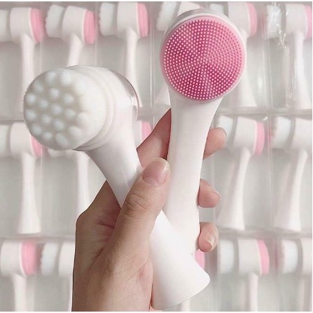 ( RỬA MẶT SIÊU SẠCH )  MÁY MASSAGE 2 ĐẦU 3D SILICON MỀM MẠI HÀN QUỐC - CỌ VỪA TẨY TẾ BÀO CHẾT + DA RỬ