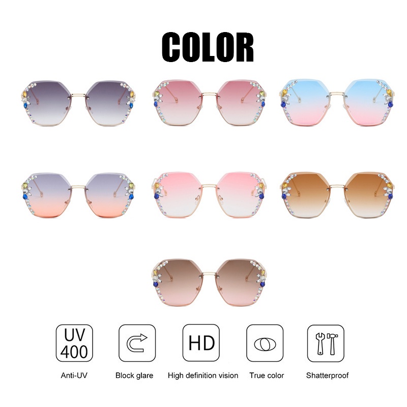 (YUZHU) Kính Mát Không Gọng Họa Tiết Hoa Đính Kim Cương Thời Trang Hàn Quốc Dành Cho Nữ