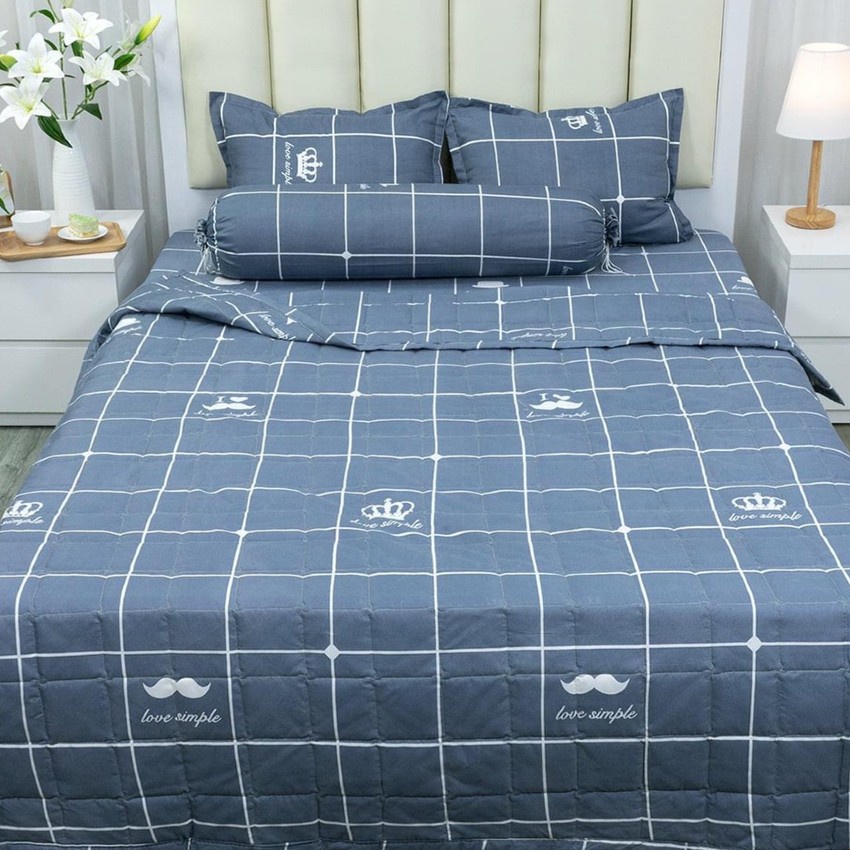 Vỏ gối nằm lớn 50 x 70 - Có sẵn tại TPHCM - - Set 5 món 1m6 x 2m - 1 ga 2 áo gối nằm 1 áo gối ôm 1 mền mẫu kẻ râu xám