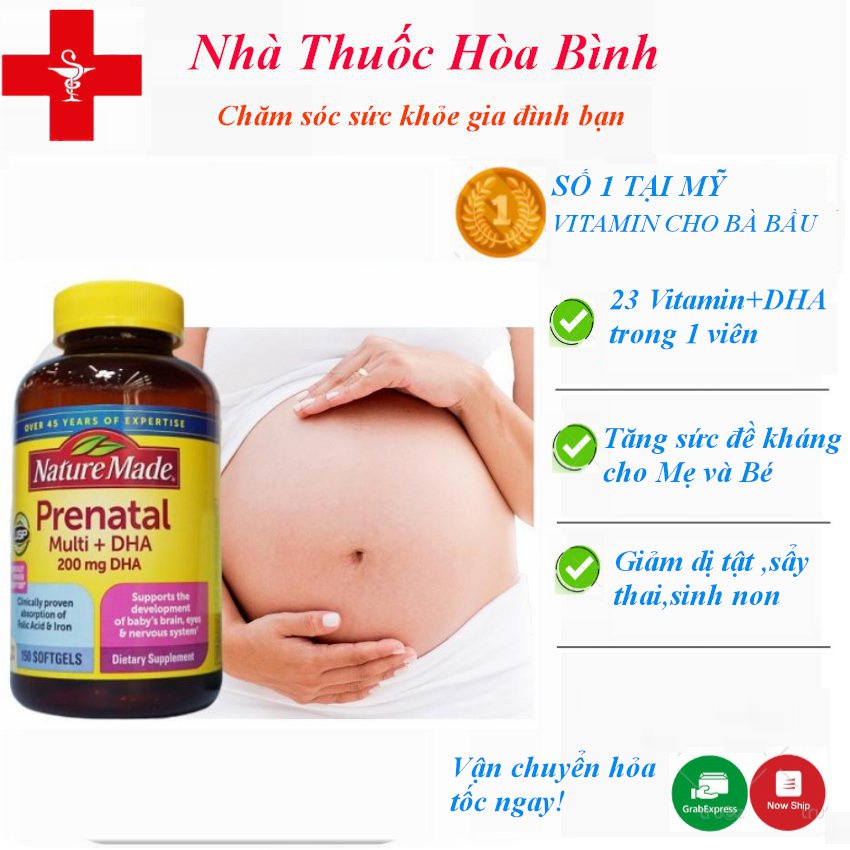 Viên Uống Prenatal Multi DHA Nature Made Vitamin tổng hợp Cho Bà Bầu -HÀNG CHÍNH HÃNG- [150 Viên]  - Mẫu Mới