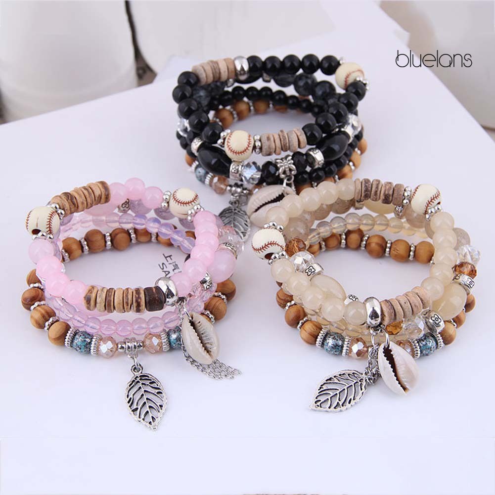 Set 4 Vòng Tay Co Giãn Xâu Hạt Vỏ Sò Phong Cách Bohemian Cho Nữ