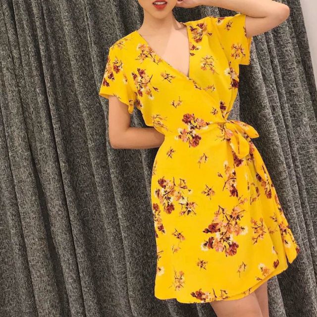 Đầm suông Hoa vải lụa có cột eo
