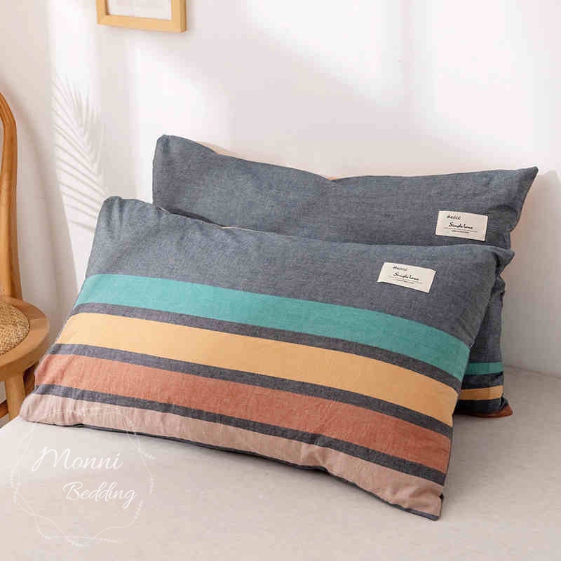VỎ GỐI NẰM COTTON TICI KẺ MONNI.BEDDING, VẢI MỀM MỊN, ĐƯỢC CHỌN MÀU