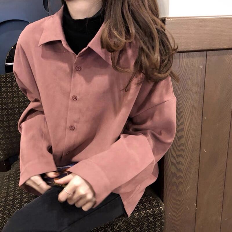 SUXI Áo Sơ Mi Dáng Rộng Màu Sắc Đơn Giản Phong Cách Hàn Quốc Thời Trang Mùa Thu Cho Nữ