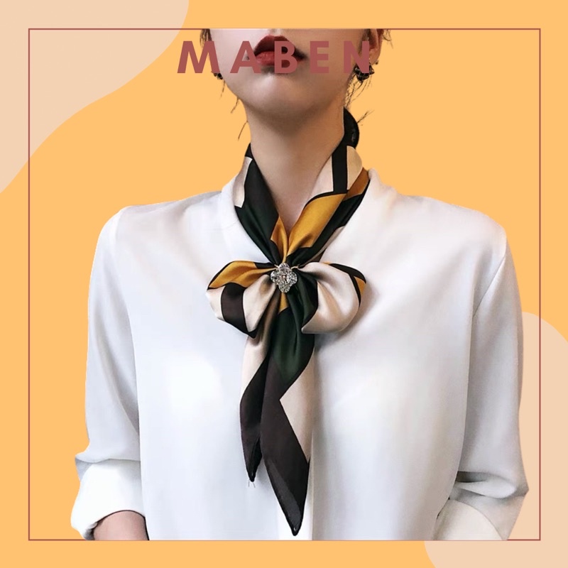 Khăn lụa vuông kẻ ô màu đơn giản cột cổ áo sơ mi - Maben