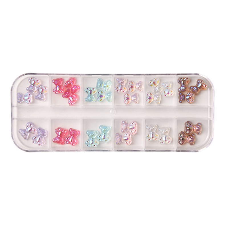 Hộp 12 Ngăn Đựng Phụ Kiện Trang Trí Móng Tay Hình Cà Vạt Gấu 3D Xinh Xắn