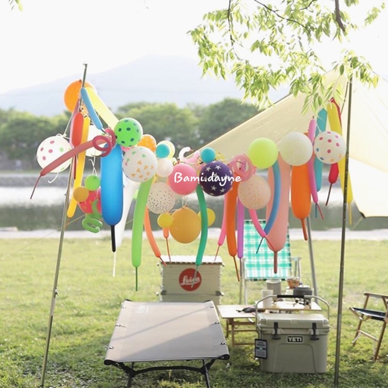 Set bóng bay dài trang trí sinh nhật phong cách Hàn Quốc kèm bơm tay