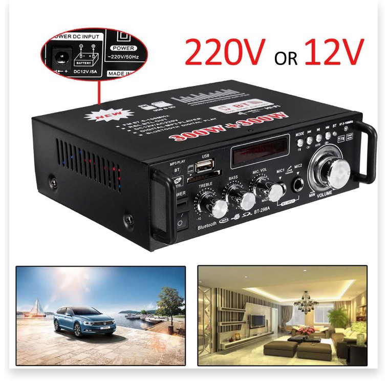 Ampli Bluetooth Mini công suất lớn BT298A  ️🏅️ 600W kết nối USB, audio, thẻ nhớ... 220v- 12V DC ⭐ cho âm thanh cực đỉnh