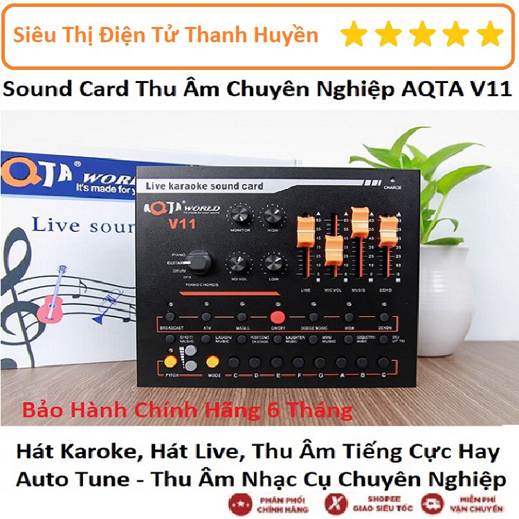 Sound Card Thu Âm Cao Cấp Chuyên Nghiệp - AQTA V11 – Thu Âm, Live Stream, Hát Karaoke Gia Đình Cực Hay Bảo Hành 6 Tháng