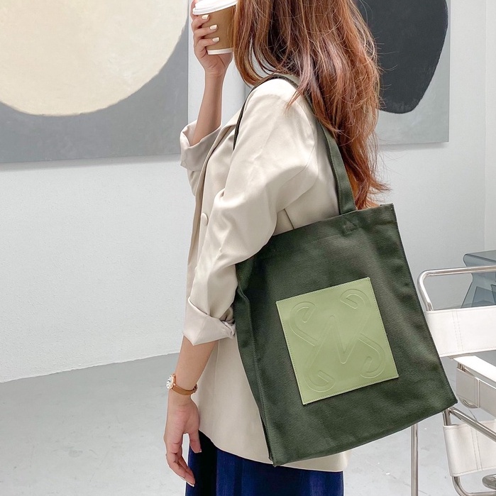 Túi Vuông Tote vải canvas mix da tinh tế