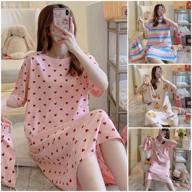 Freeship 50k- Váy ngủ dáng suông chất cotton hoạ dễ thương | WebRaoVat - webraovat.net.vn