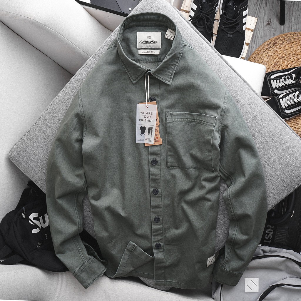 ÁO sơ mi nam DENIM 1 túi ngực màu ghi đẹp không phai thời trang nam cao cấp MUSLAND