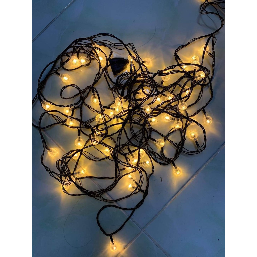 Đèn LED bi CHERRY,Đèn led bọt biển Bọt Nước 8m 50 bóng trang trí quán Cafe, nhà cửa, quán ăn, ánh sáng vàng