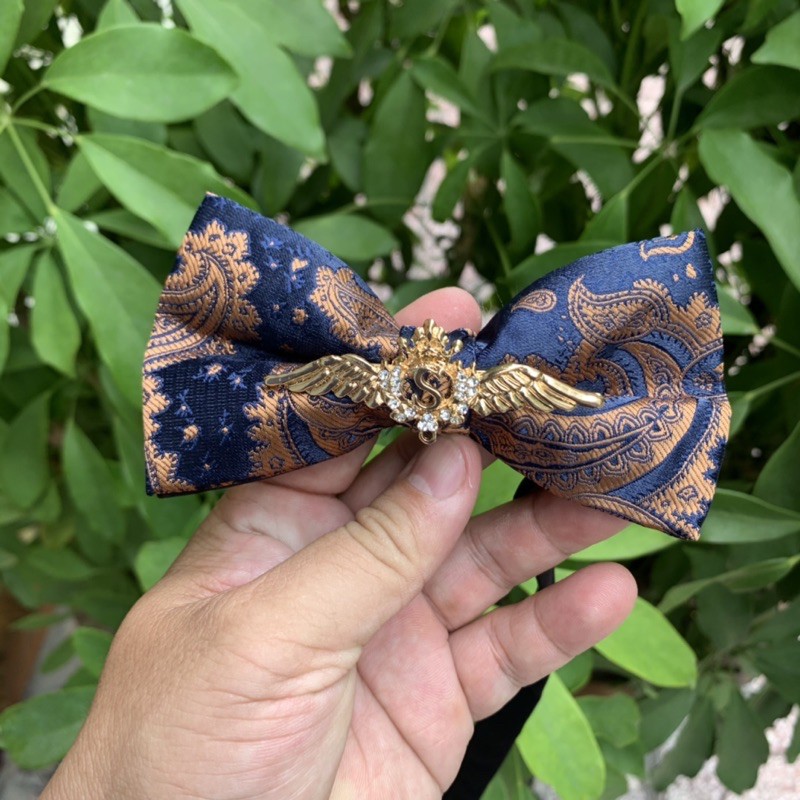 Nơ cổ nam cao cấp dành cho chú  rể -Mc Nơ silk đính cánh thiên thần Giangpkc 4/2021