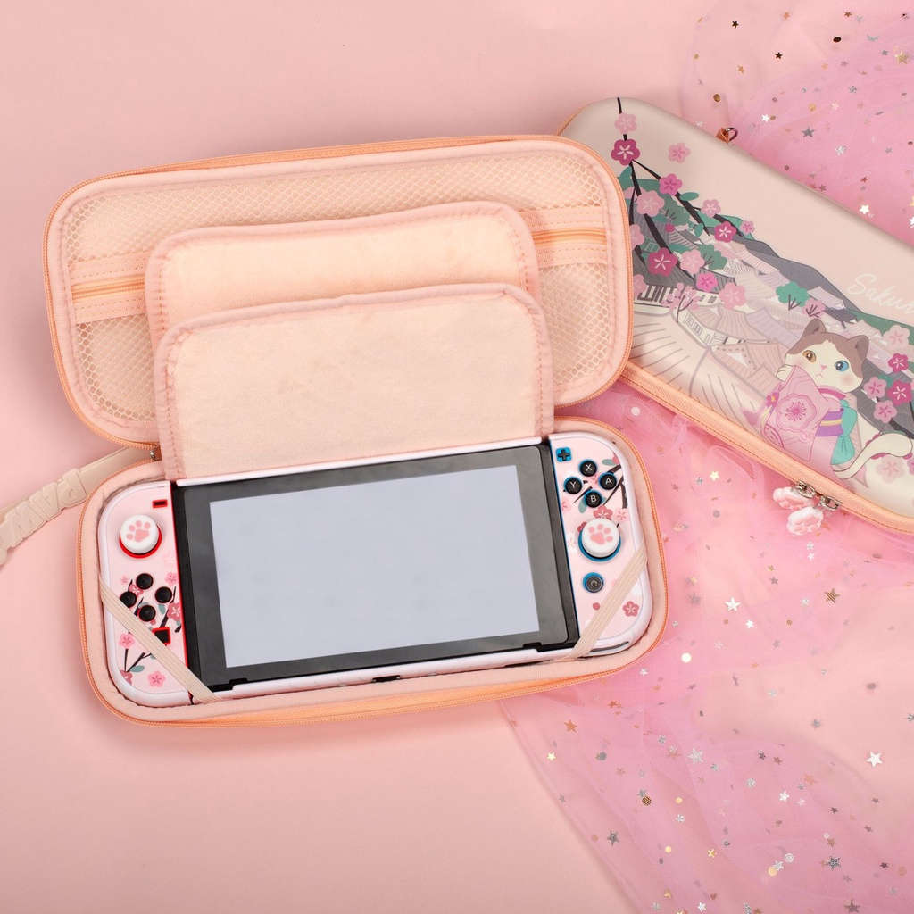 Bộ Ốp Bảo Vệ Máy Chơi Game Nintendo Switch V1 V2 Và OLED Hình Mèo Sakura Dễ Thương