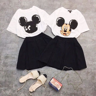 Set áo micky kèm chân váy xếp ly
