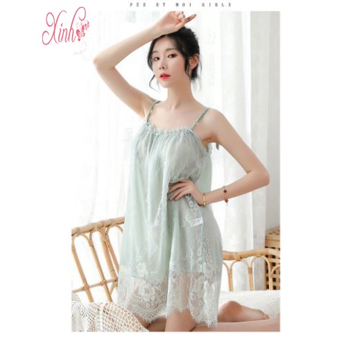 Đầm Ngủ, Váy Ngủ MS5174 Hai Dây Phối Ren Sexy Girl | BigBuy360 - bigbuy360.vn