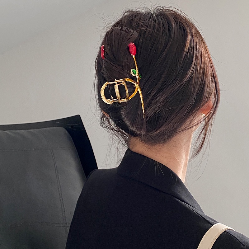 Kẹp Tóc Càng Cua Kim Loại Họa Tiết Hoa Hồng Sang Trọng Cho Nữ YOS