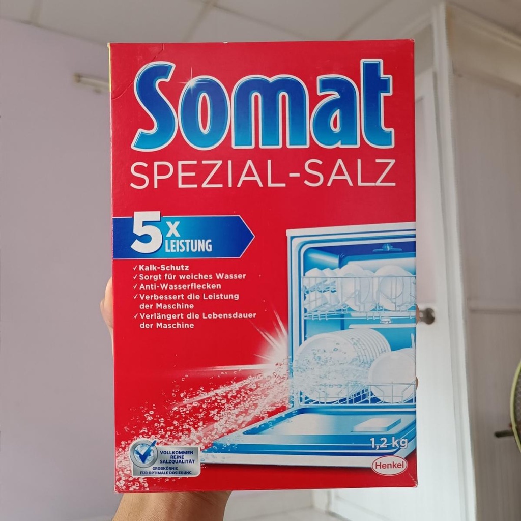 Combo 1 hộp muối rửa chén Somat 1.2kg và 1 chai nước làm bóng 750ml
