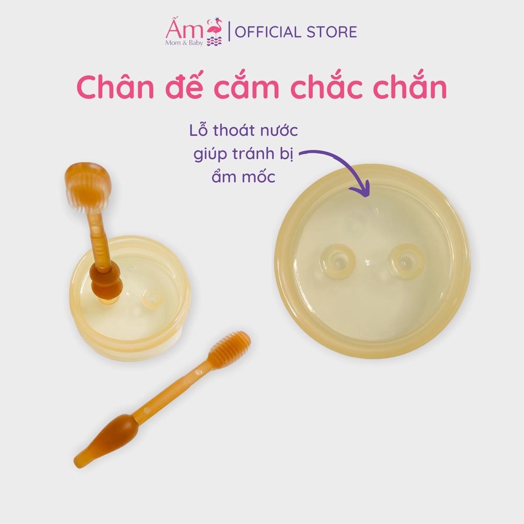 Dụng Cụ Rơ Lưỡi Silicon Và Bàn Chải Siêu Mềm Ấm Baby Cho Bé từ 1 - 18 Tháng Có Nắp Đậy Vệ Sinh Ấm Gift Decor