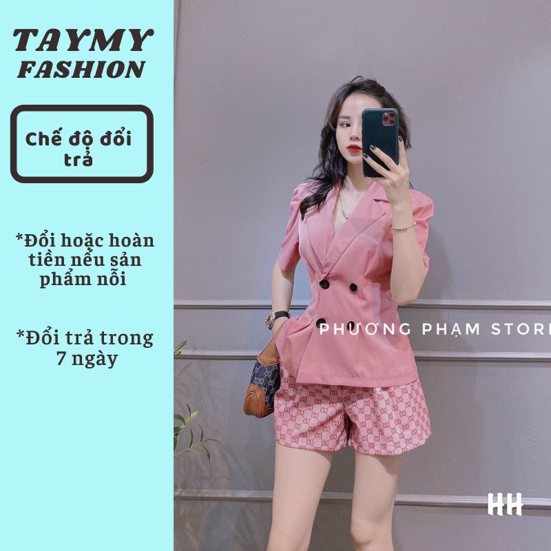 Set bộ áo vest nữ mix quần short nữ hàng cao cấp,áo chất tuyết mưa mịn quần kaki thô may lưng cao MÃ TM18-TAYMY_FASHION