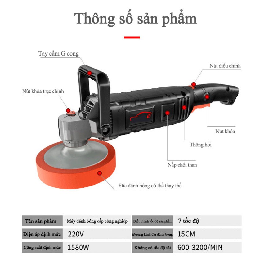 Máy đánh bóng cấp công nghiệp, Đánh bóng / tẩy sáp / tráng men, 7 tốc độ, đánh bóng đều - Home and Garden