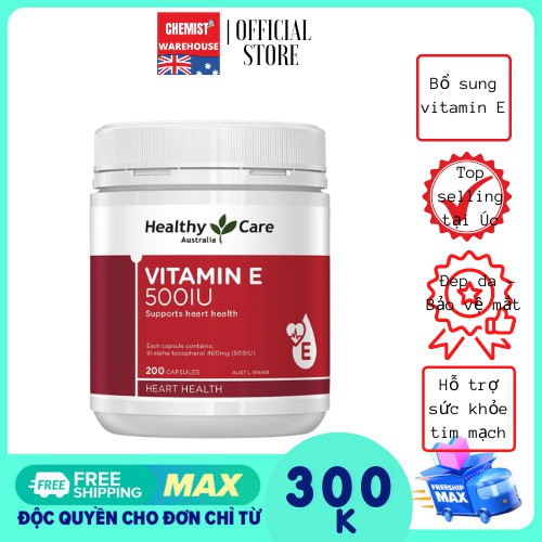 [Hàng ÚC] Healthy Care Vitamin E 500IU - Viên uống bổ sung vitamin E 200 viên