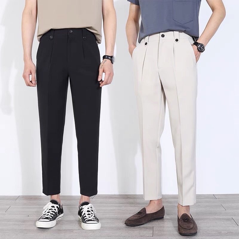 Quần âu nam hàn quốc cách điệu cạp khuy ,co giãn mặc rất thoải mái Unisex Basic phong cách hàn quốc 2022