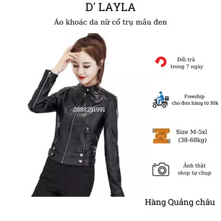 Áo khoác da cổ trụ mầu đen cho nữ chất da pu mềm mịn D' Layla