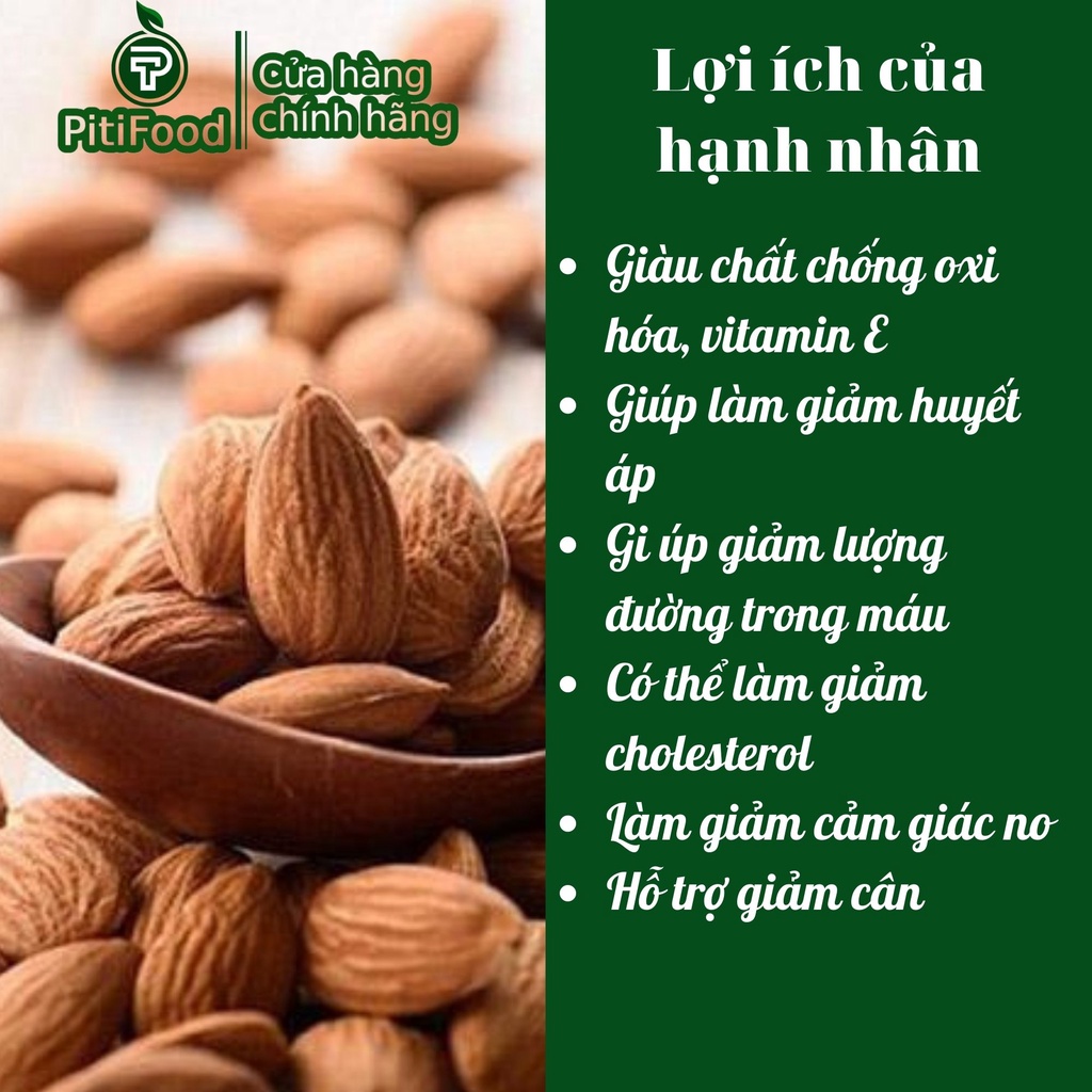 500g Hạt hạnh nhân sấy chín nguyên vị thơm ngon giòn ngậy/ Hạnh nhân tươi làm sữa nhập khẩu Mỹ date mới PitiFood