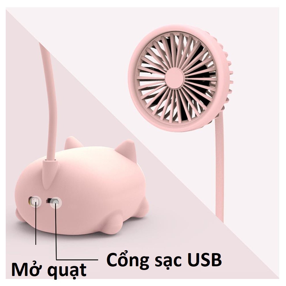 Quạt cầm tay để bàn mini thân đèn linh hoạt Pin sạc tích điện cổng USB Kami17007