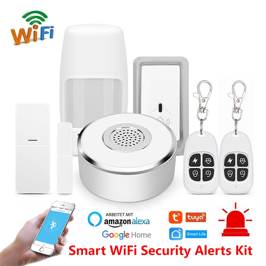 Bộ Báo Động Wifi Tuya, Bộ An Ninh Wifi Tuya Có Cảm Biến Mở Cửa, Cảm Biến Chuyển Động, Chuông Báo, Chuông Cửa, Remote