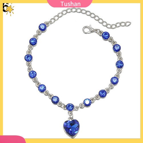 Vòng đeo tay đính đá mặt trái tim màu xanh phong cách thời trang lấp lánh