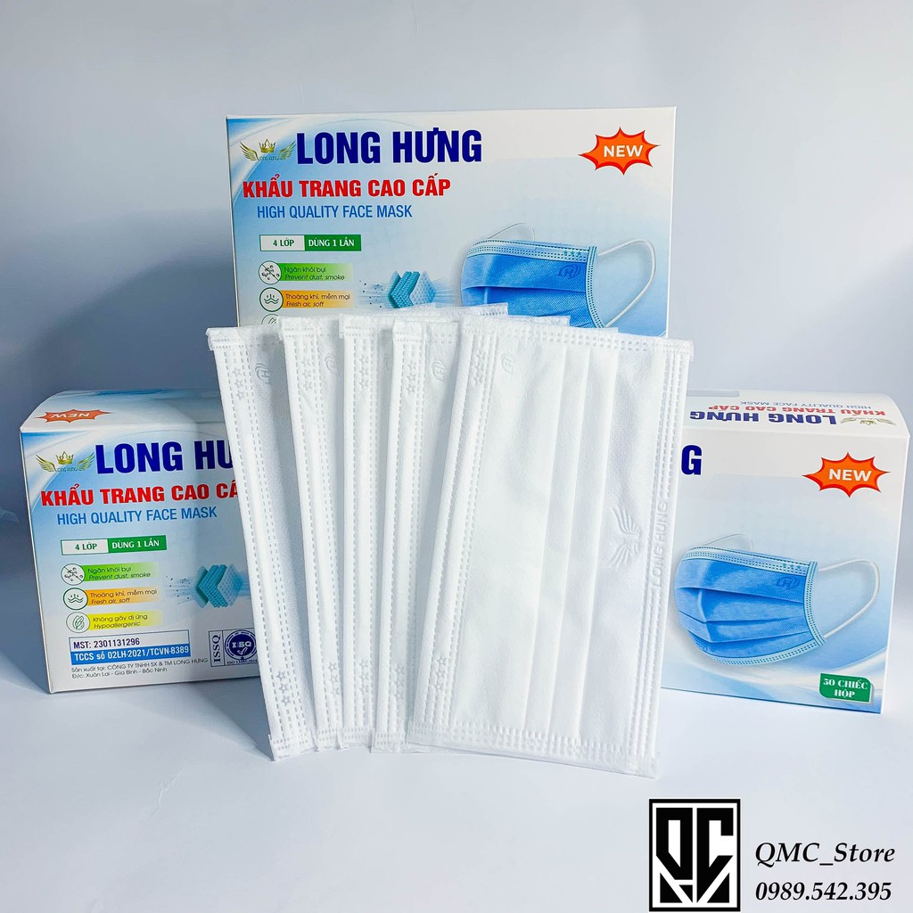 Khẩu trang y tế, khẩu trang Long Hưng màu trắng,hàng chính hãng, hộp 50c &lt;Siêu Rẻ&gt; #QMC