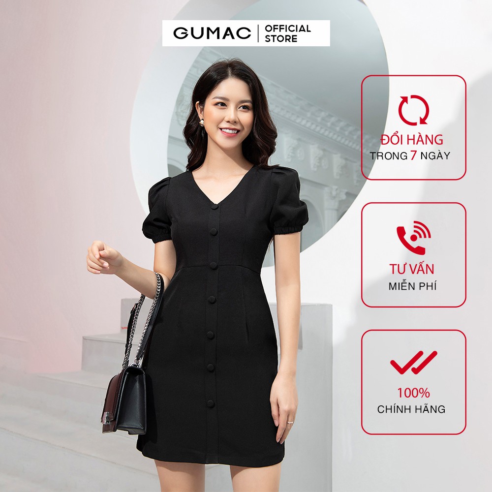 Đầm nữ cổ tim tay chun GUMAC DA9244