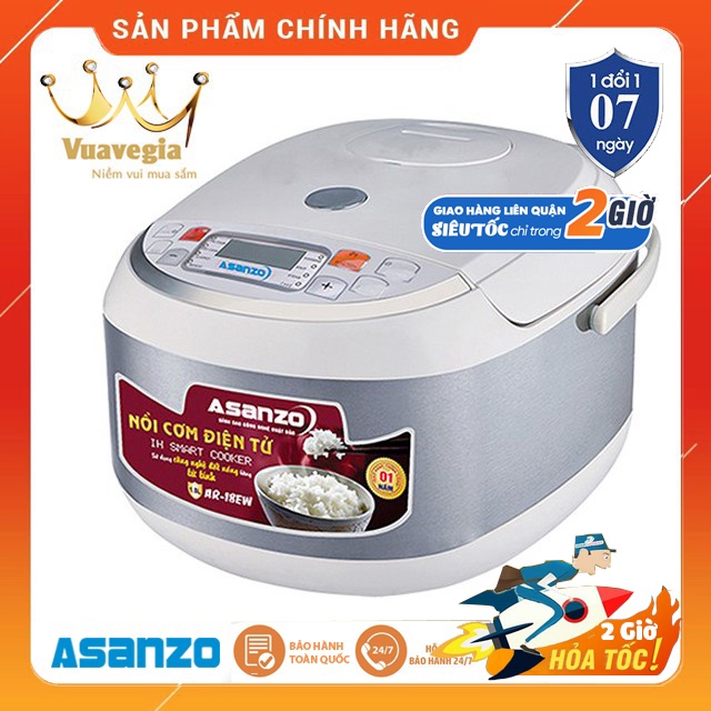 Nồi cơm điện tử sóng cao tần IH Smart Cooker đa năng đáy tổ ong Asanzo AR-18EW (1.8 lít)