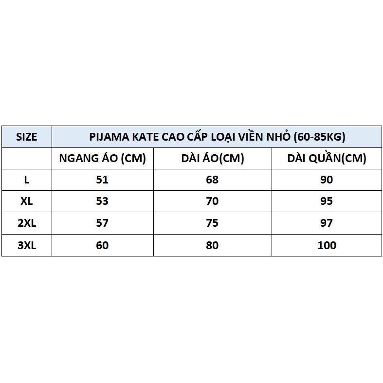 (55-75kg)Pijama kate cao cấp tay dài quần dài loại viền nhỏ Hongphatstore vải kate mịn mát