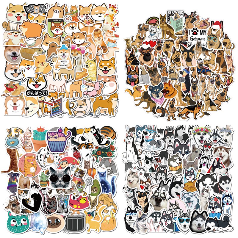 Bộ 50 miếng dán trang trí hình chó husky corgi dễ thương