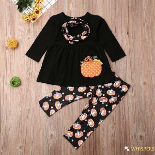 ✿Sc♚3Pcs Toddler Little Girls Halloween Outfits Clothes Kids Ruffle Tunic Tops Dress+Pumpkin Leggings Pants