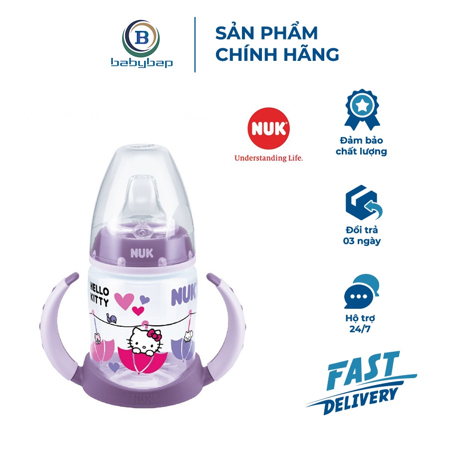 Bình Tập Uống NUK PP Hello Kitty 150ml Đầu Hút Silicone Y Tế Mềm, Độ Bền Tốt