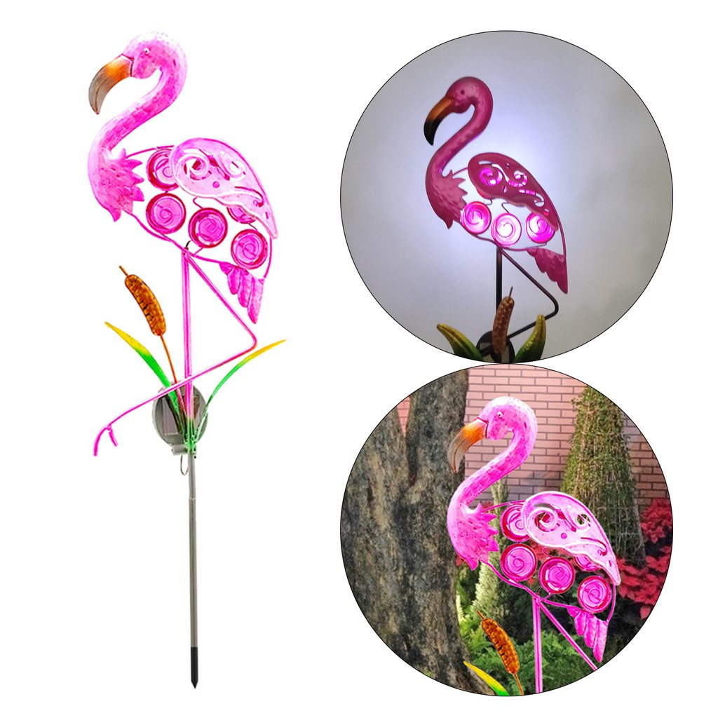 Set 2 đèn hình hồng hạc chống thấm nước năng lượng mặt trời dành cho trang trí sân vườn bãi cỏ