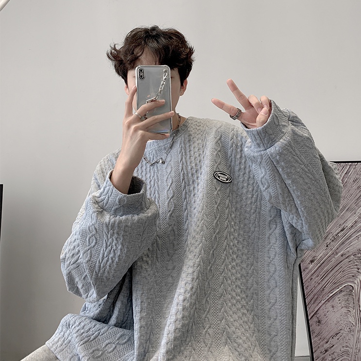 Áo Sweater Dệt Kim Cổ Tròn Dáng Rộng Kiểu Hồng Kông Thời Trang Mùa Đông Cho Nam