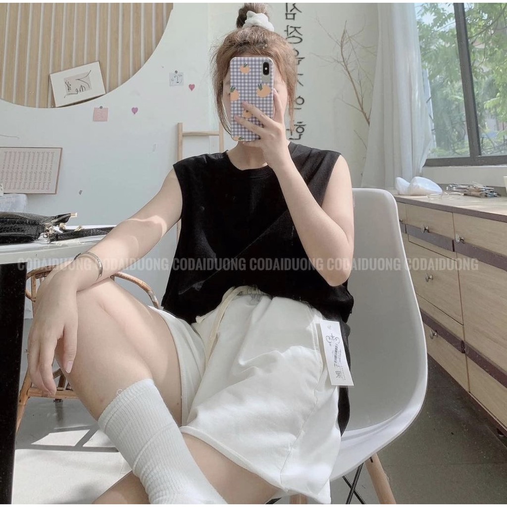 Quần short nữ mặc nhà , quần sooc da cá ống rộng basic cạp chun Queenshop