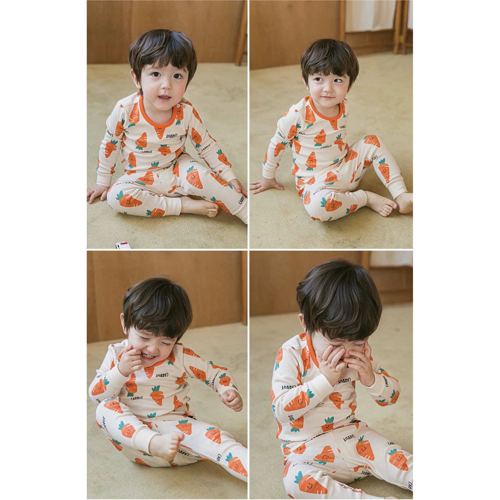 ĐỒ THU ĐÔNG BỘ DÀI TAY CAO CẤP TRẺ EM CỦA HÃNG CORDI-I, CHẤT THUN COTTON ORGANIC, MẪU CÀ RỐT