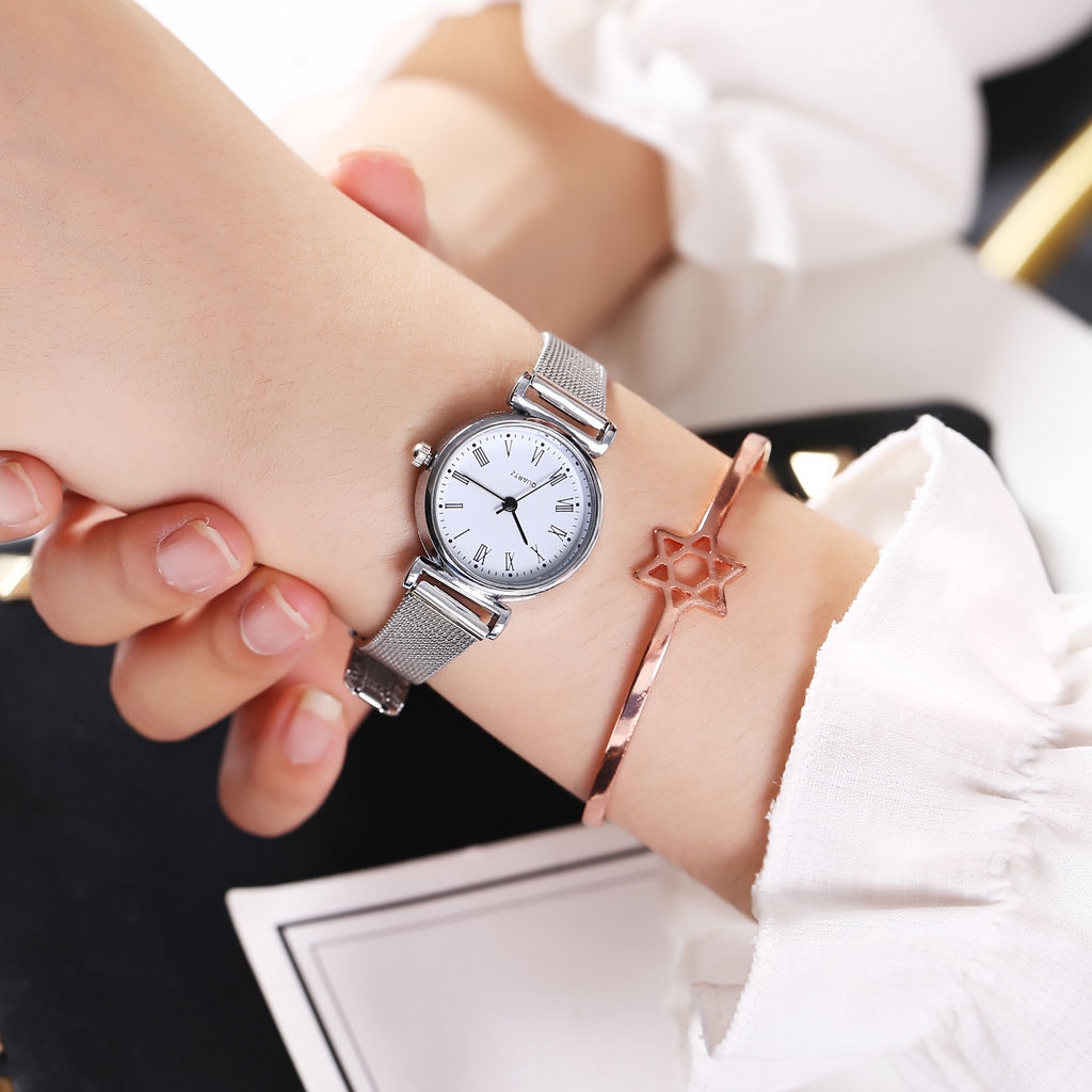  Đồng hồ đeo tay nữ dây thép không thép không gỉ mạ bạc thời trang tao nhã cho nữ
